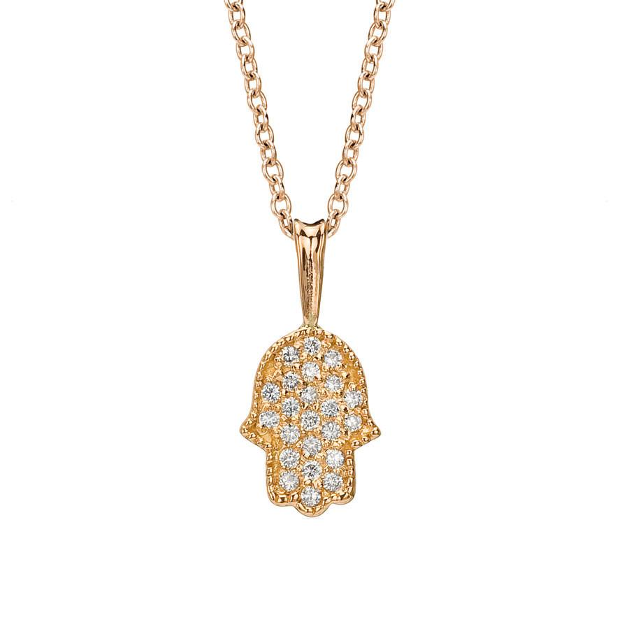 Binah Jewelry Necklaces Pave Diamond Hamsa Necklace In Rose Gold