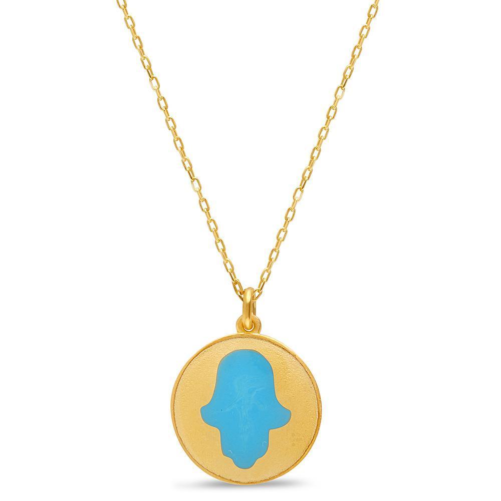 Alef Bet Necklaces Blue Gold and Blue Hamsa Rounded Necklace