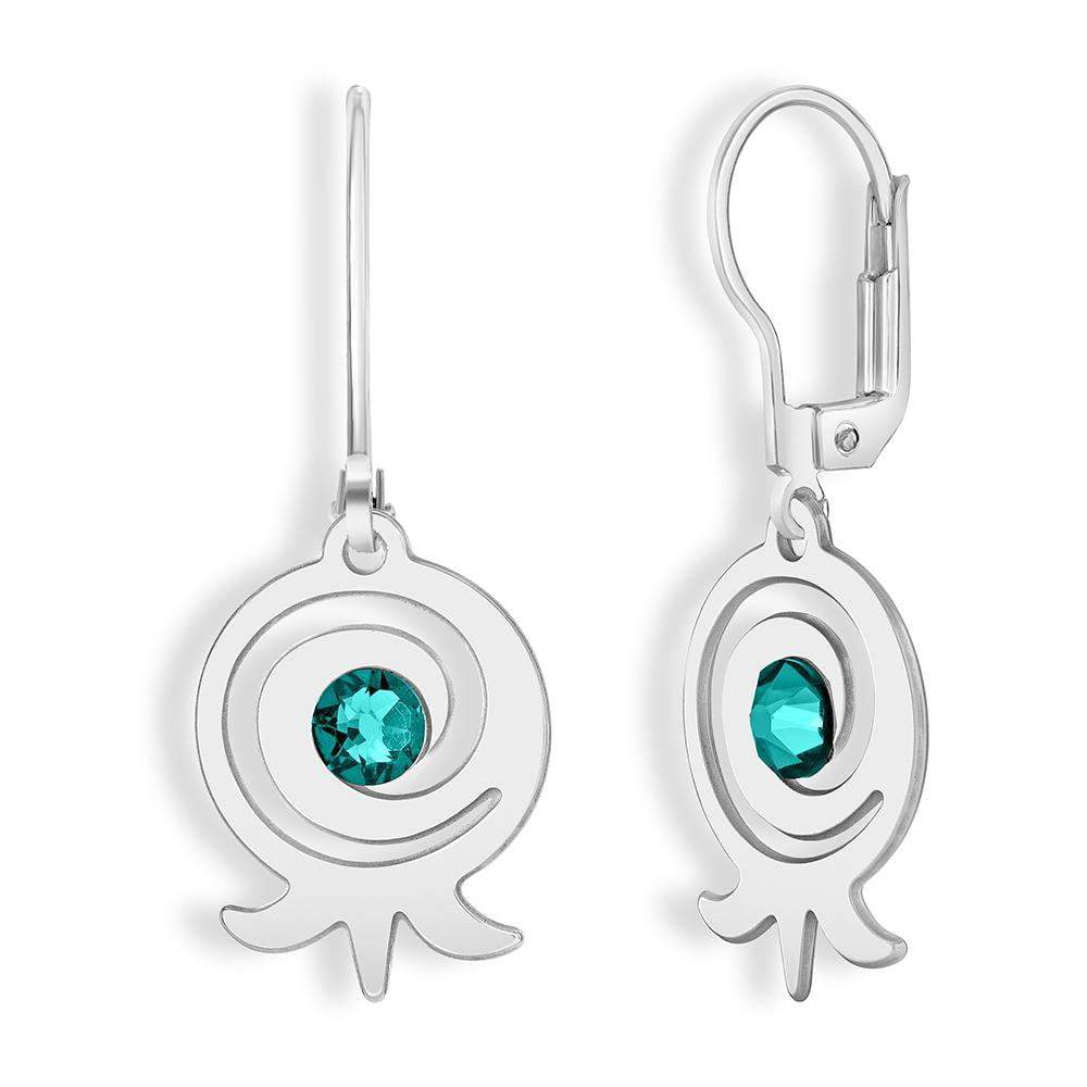 Shira Jewelry Earrings Silver Spiral Pomegranate Earrings – Turquoise Crystals