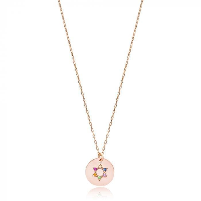 Alef Bet Necklaces Blue Rainbow Jewish Star of David Pendant