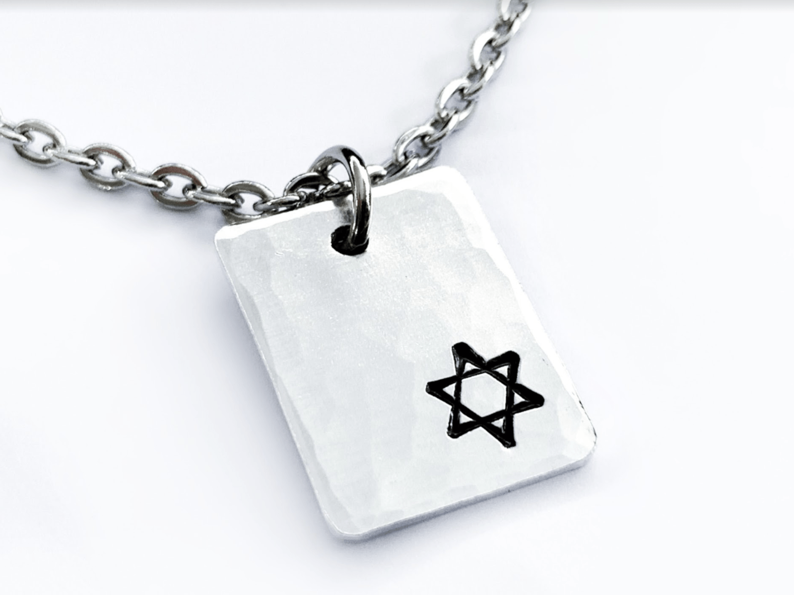 Everything Beautiful Necklaces Aluminum Small Star of David Hammered Rectangle Necklace - Aluminum
