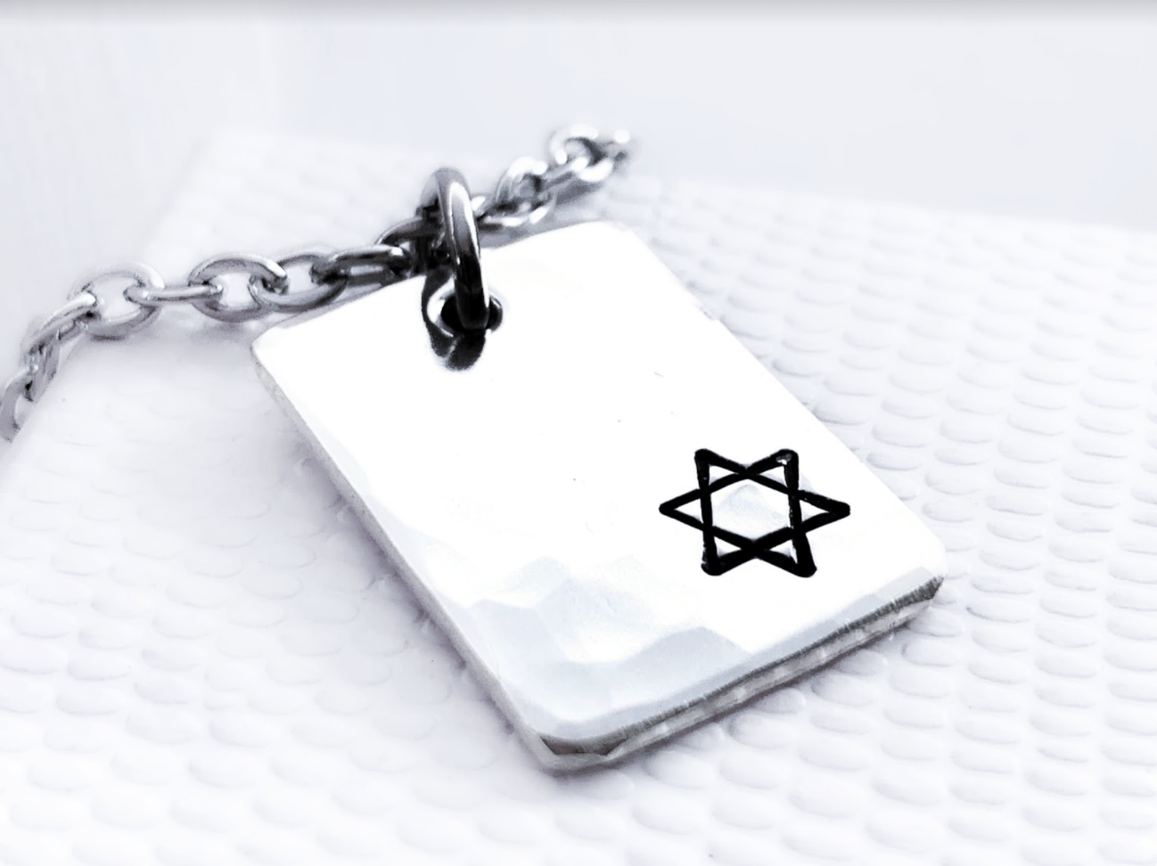 Everything Beautiful Necklaces Sterling Silver Small Star of David Hammered Rectangle Necklace - Sterling Silver