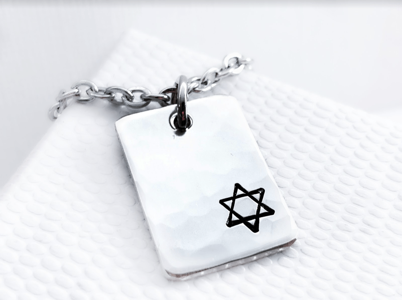 Everything Beautiful Necklaces Sterling Silver Small Star of David Hammered Rectangle Necklace - Sterling Silver