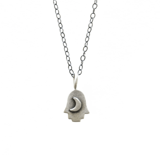 Hamsa Moon Sterling Silver Amulet by Emily Rosenfeld