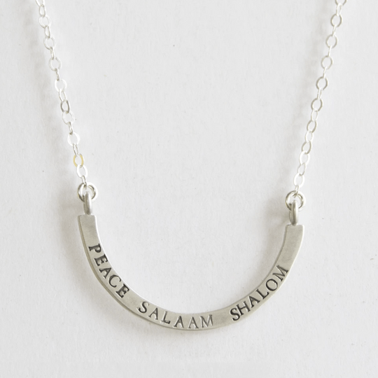Peace, Salaam, Shalom Cup Half Full Sterling Silver Necklace by Emily Rosenfeld