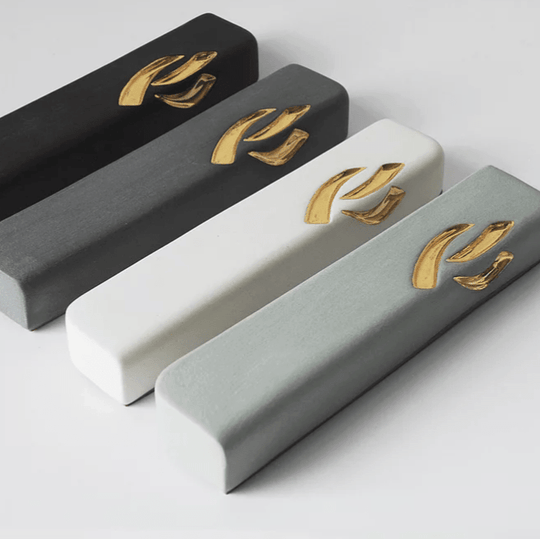 Small Ceramic Mezuzah Case with Gold by Yahalomis - (Choice of Colors)