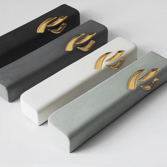 Small Ceramic Mezuzah Case with Gold by Yahalomis - (Choice of Color)