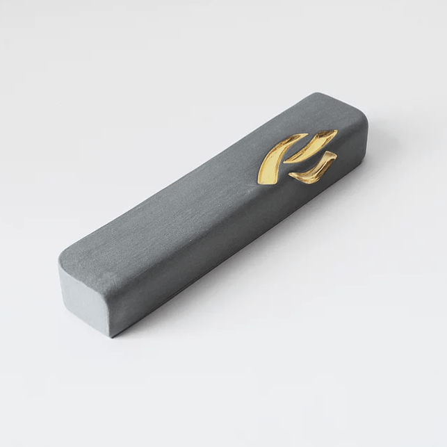 Yahalomis Mezuzahs Grey Small Ceramic Mezuzah Case with Gold by Yahalomis - (Choice of Color)