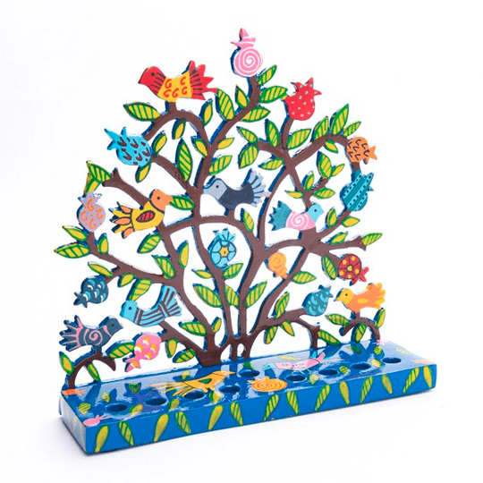Laser Cut-Hand Painted Pomegranates + Birds Menorah by Yair Emanuel
