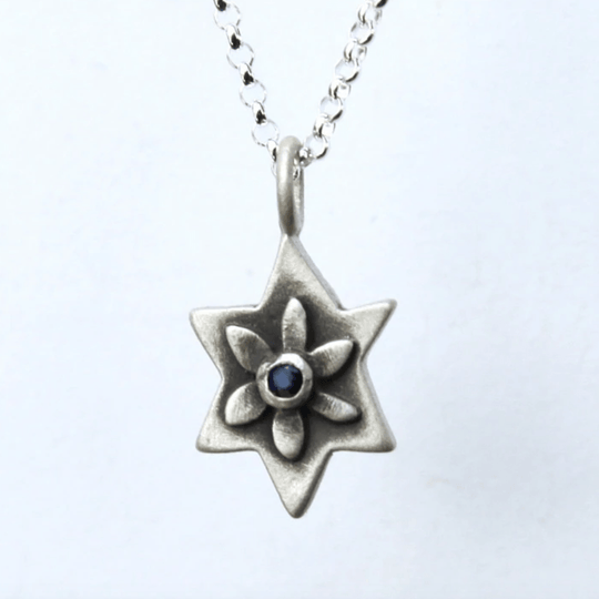 Botanical Star of David Sterling Silver Necklace by Emily Rosenfeld - Choice of Gemstone