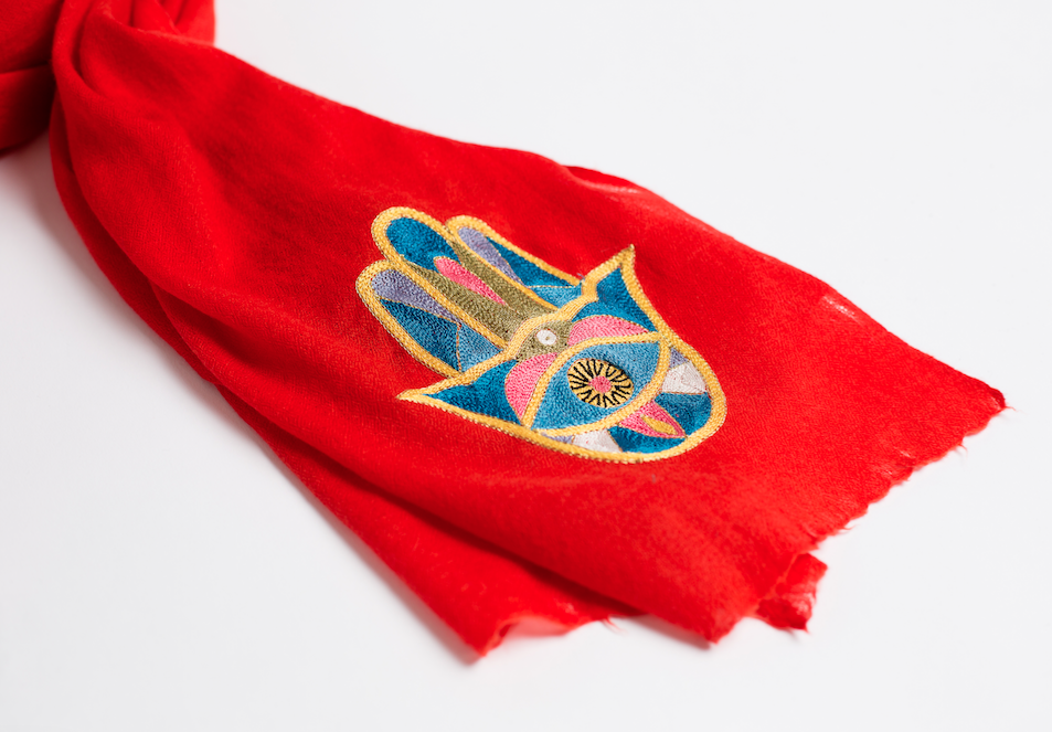 Bunai Scarves Red Hamsa Cashmere Scarf - Red