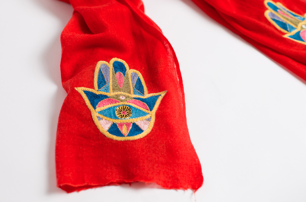Bunai Scarves Red Hamsa Cashmere Scarf - Red