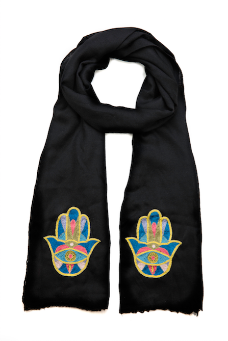 Bunai Scarves Black Hamsa Cashmere Scarf - Black
