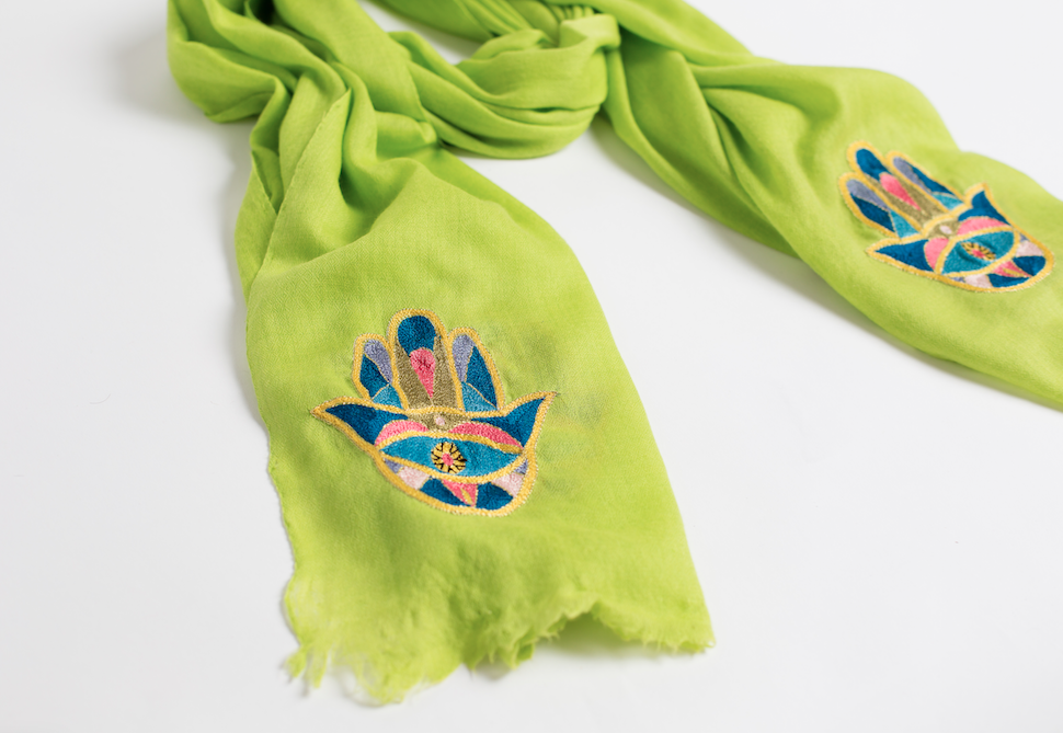 Bunai Scarves Lime Hamsa Cashmere Scarf - Lime Green