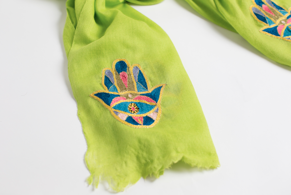 Bunai Scarves Lime Hamsa Cashmere Scarf - Lime Green