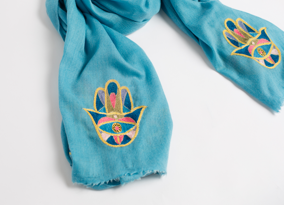 Bunai Scarves Blue Hamsa Cashmere Scarf - Blue
