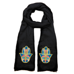 Bunai Scarves Black Hamsa Cashmere Scarf - Black