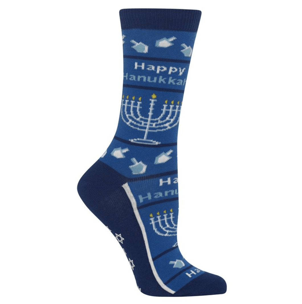 Hot Sox Socks Blue / One Size Women's Happy Hanukkah Non Skid Crew Socks