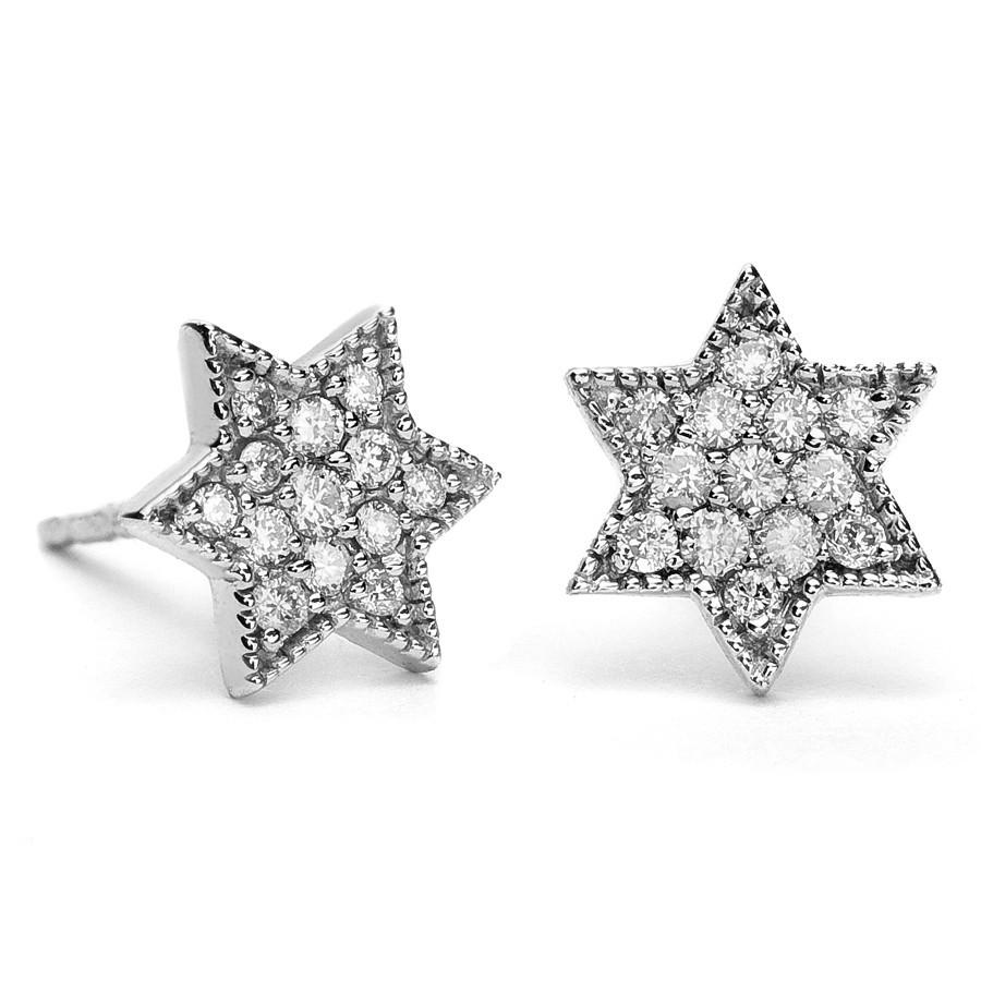 Binah Jewelry Earrings Diamond Star Of David Earrings In White Gold