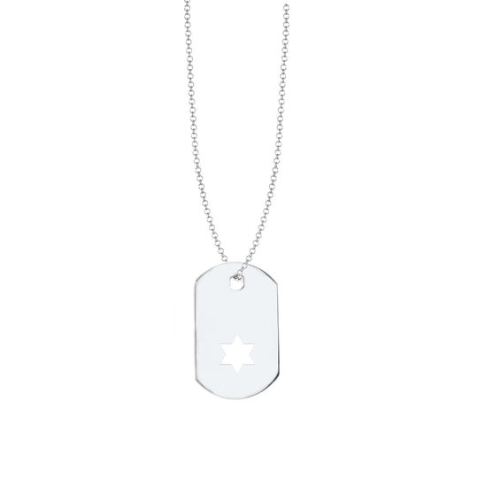 Star of David ID Tag Necklace - (Sterling Silver, Gold-Plated or Two-Tone)