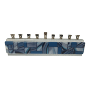 Ellen Vener Menorahs Shades on Blue Handmade Glass Menorah