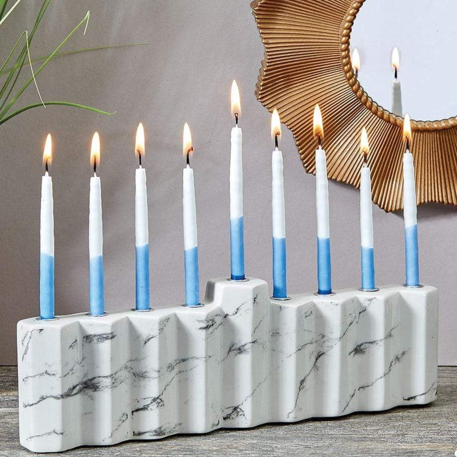 Rite Lite Menorahs Default Hexagons White Hand-Painted Ceramic Menorah