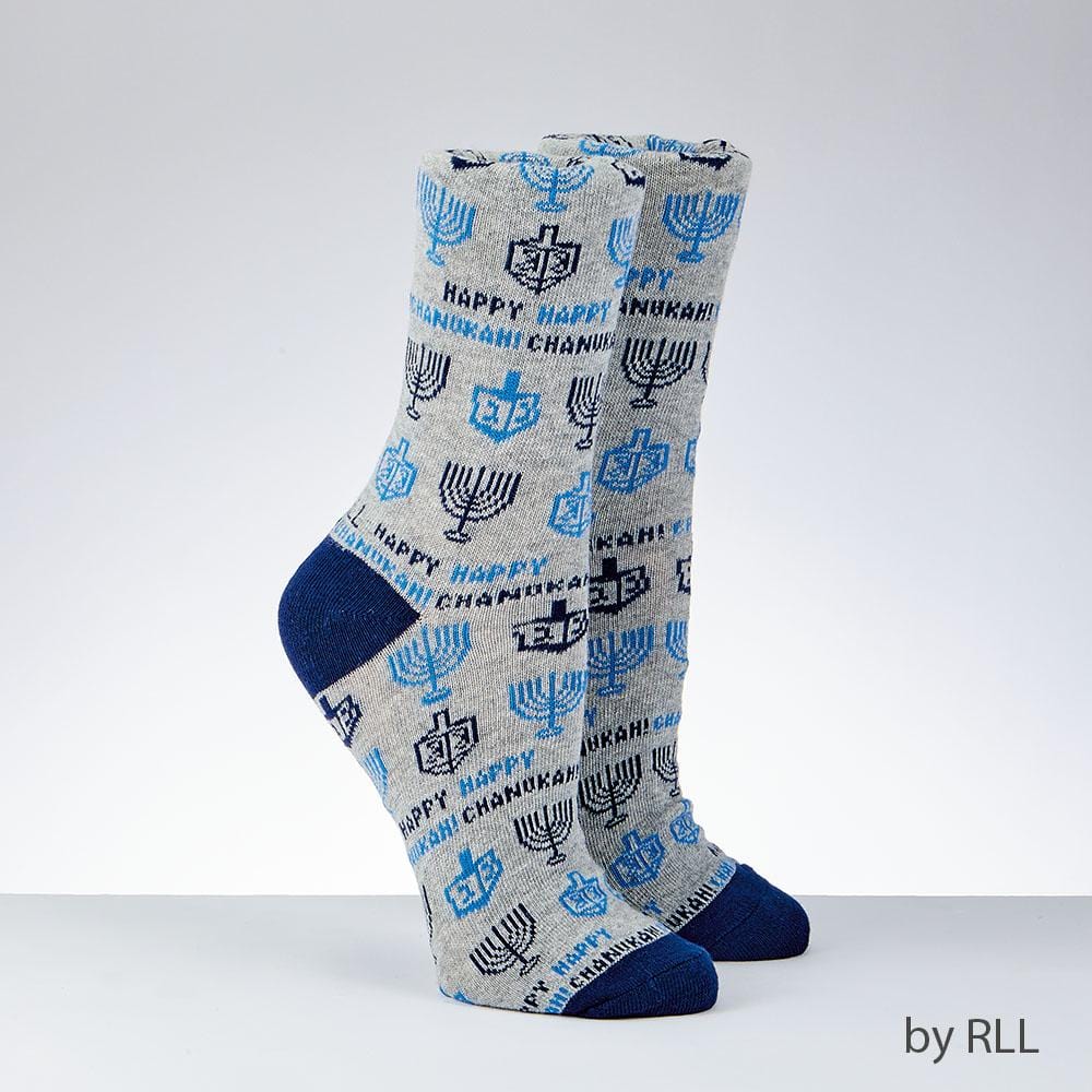 Rite Lite Socks Blue / 10-13 Happy Hanukkah Crew Socks, Adult