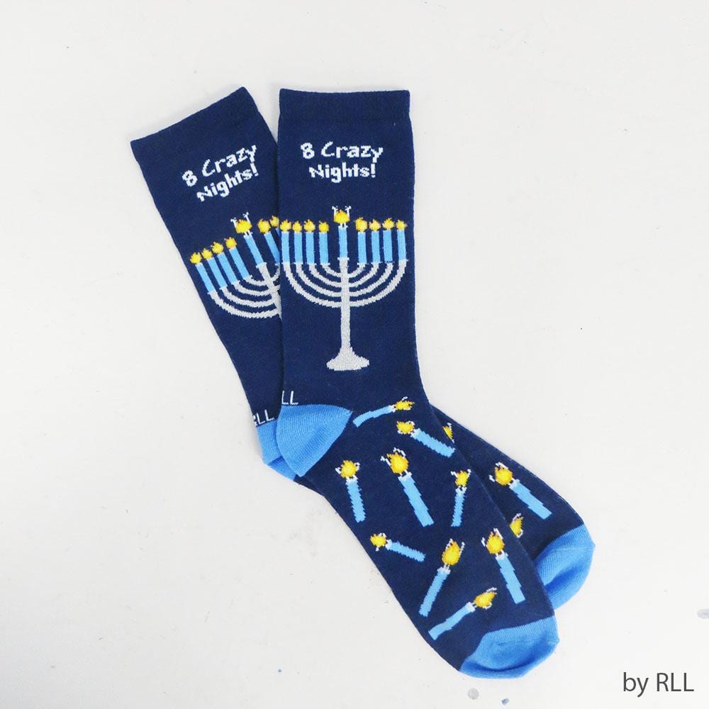 Rite Lite Socks Blue "Eight Crazy Nights" Chanukah Adult Crew Socks