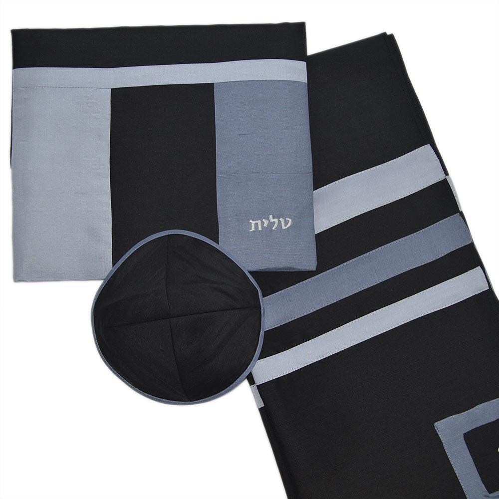 Zion Tallis Tallis Black and Gray Israsilk Talis 3 Piece Set