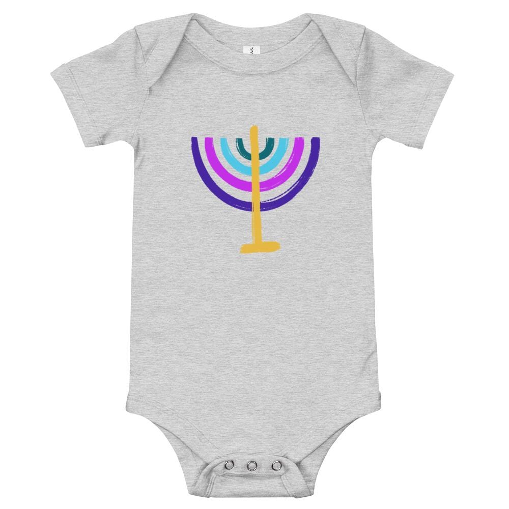 ModernTribe Athletic Heather / 3-6m Colorful Menorah Baby Onesie