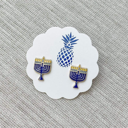 Menorah Enamel Stud Earrings