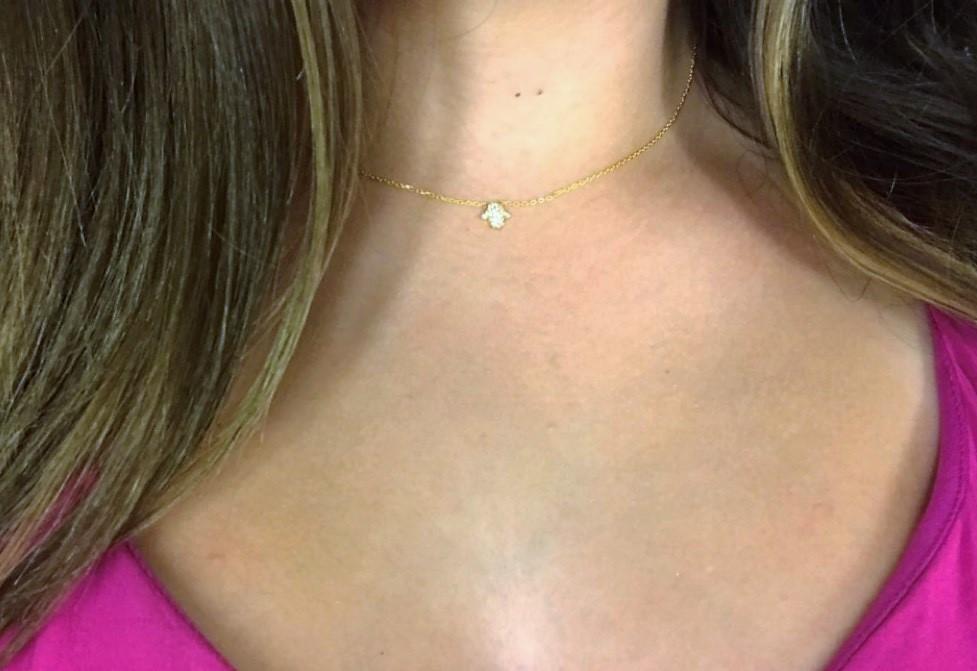 Alef Bet Necklaces Tiny Hamsa Sparkle Necklace - Gold, Silver or Rose Gold