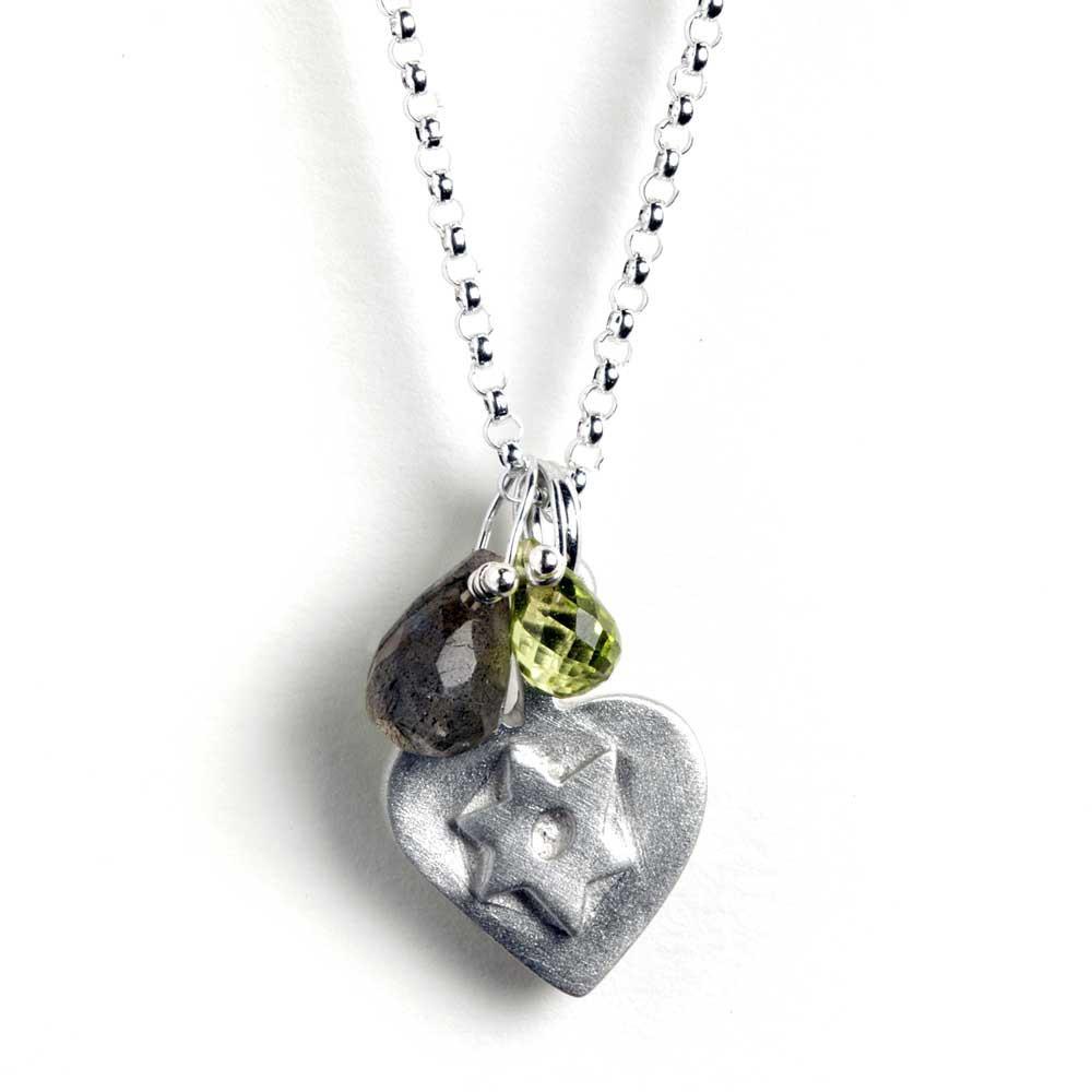 Emily Rosenfeld Necklaces Star of David Heart Necklace With Gem by Emily Rosenfeld