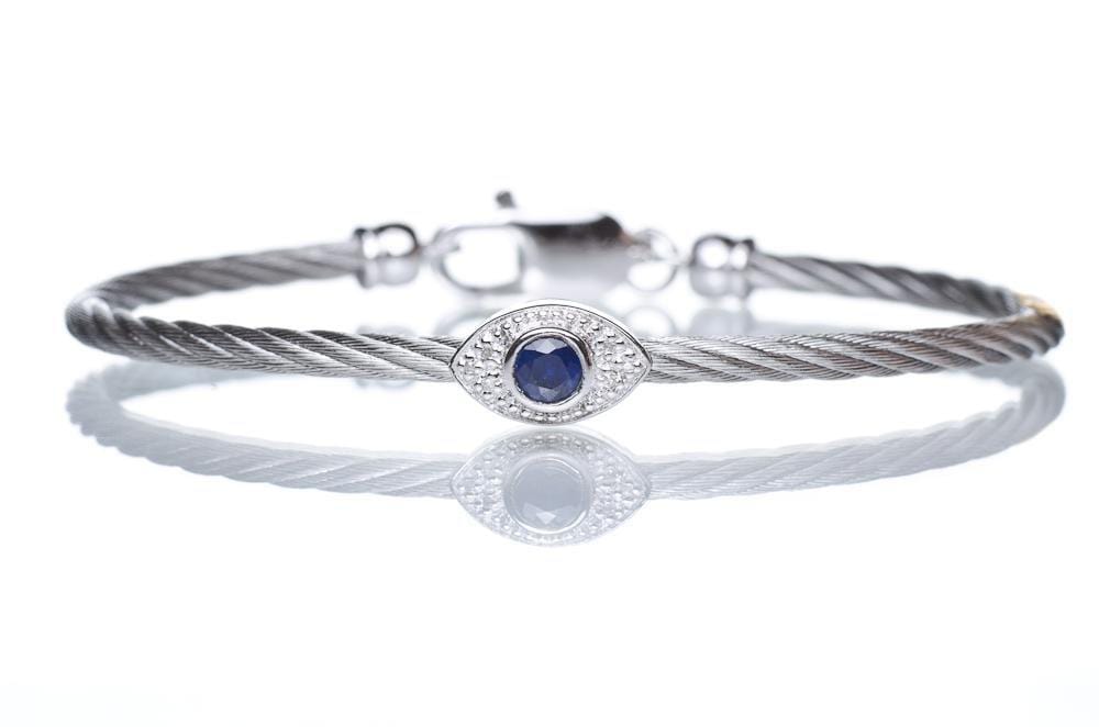 Alef Bet Bracelets Evil Eye Bangle Bracelet With Sapphire and Diamonds