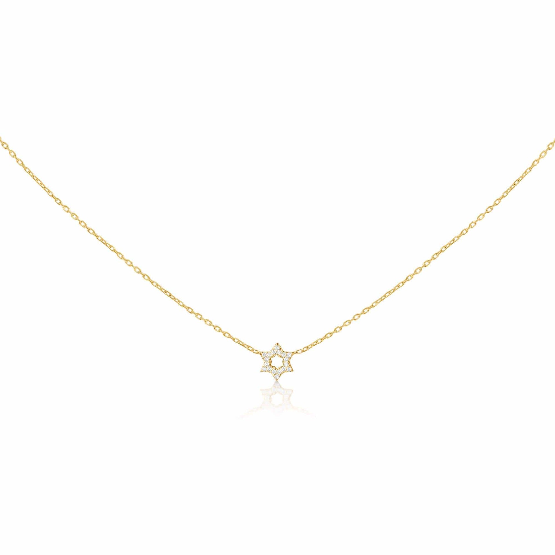 Alef Bet Necklaces Gold / 16" chain Diamond Pendant with Jewish Star of David in 14k Yellow Gold, White Gold or Rose Gold