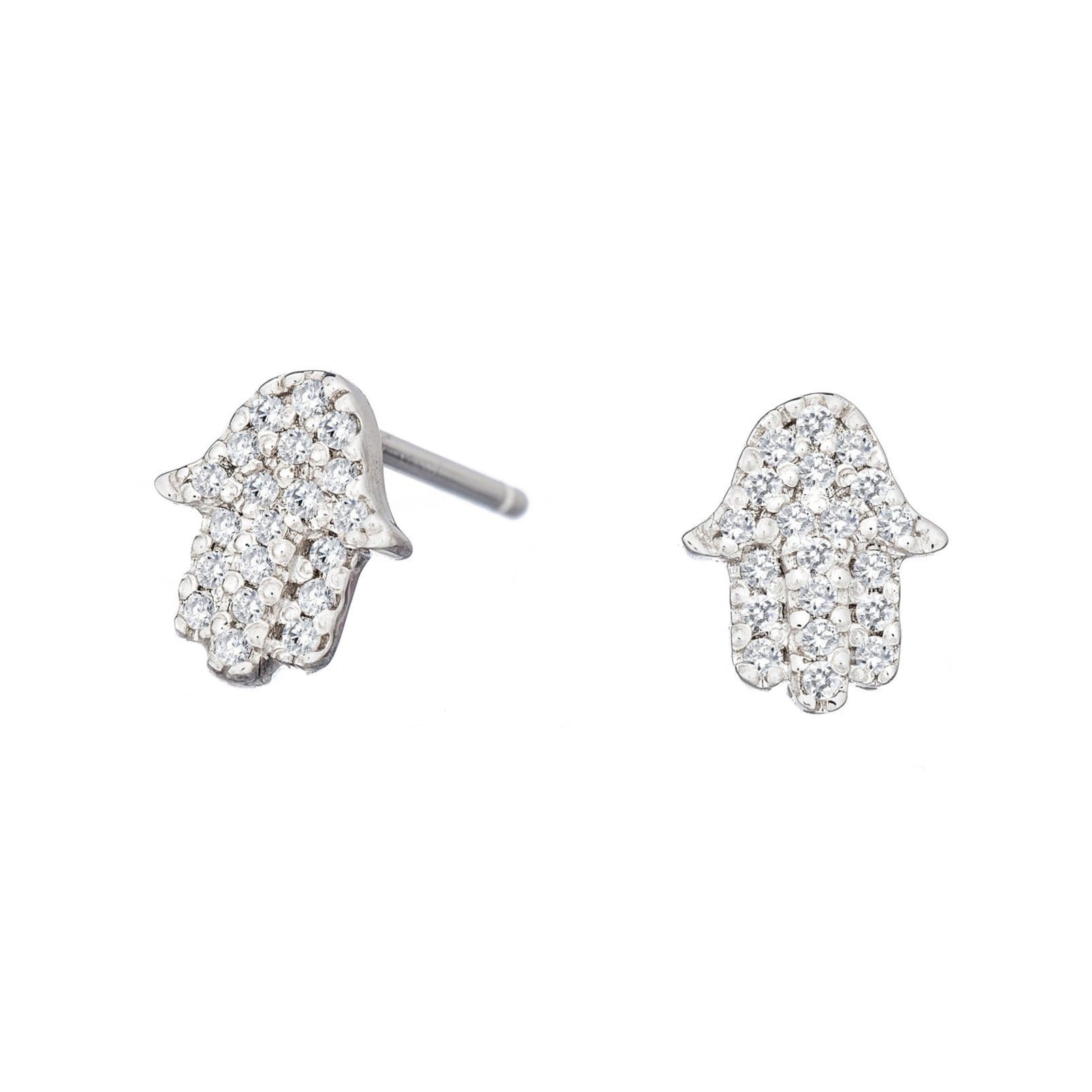 Alef Bet Earrings Diamond Hamsa Earrings - 14k Gold or Sterling Silver