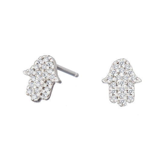 Diamond Hamsa Earrings - 14k White or Yellow Gold