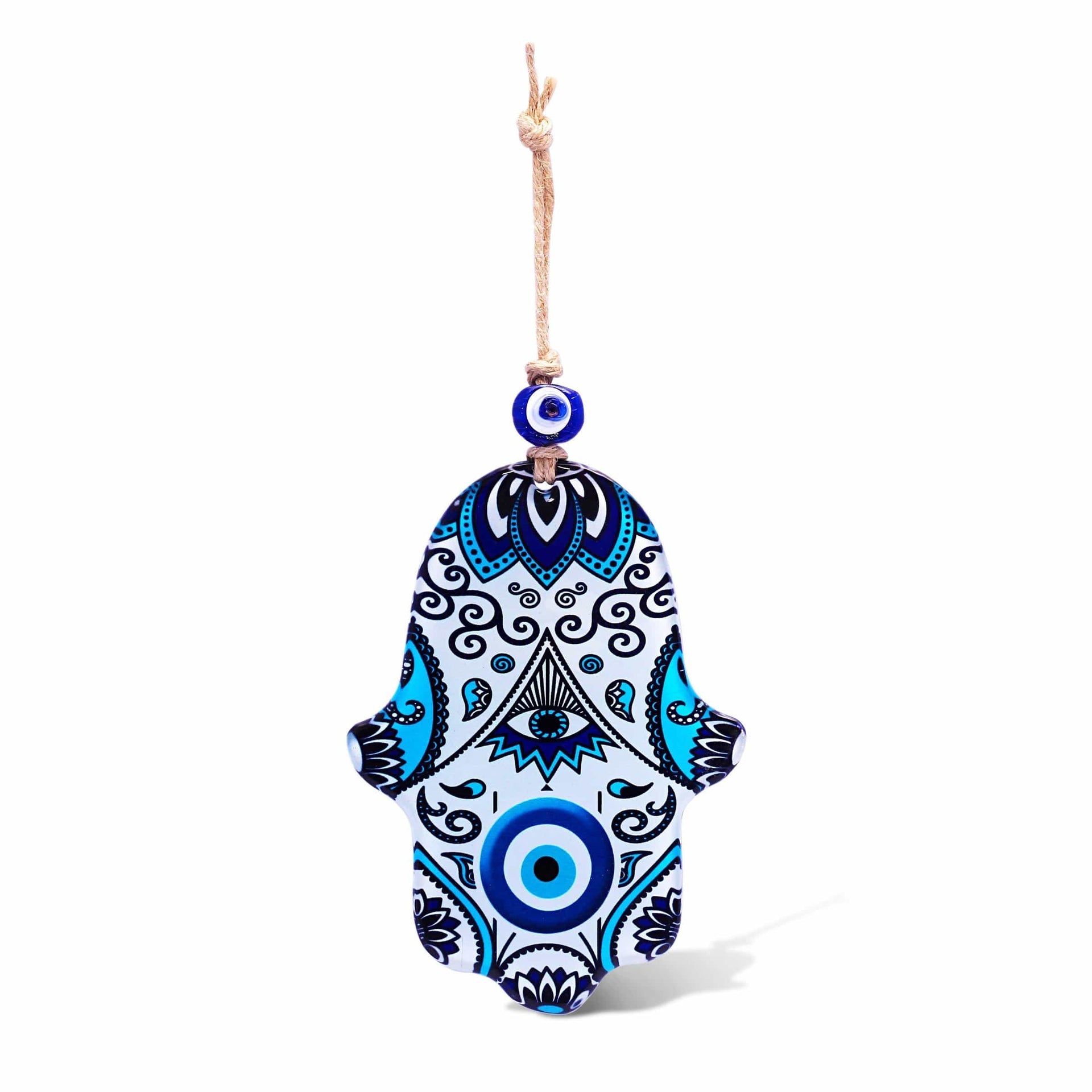 Alef Bet Hamsa Default Watchful Evil Eye and Hamsa Glass Wall Hanging