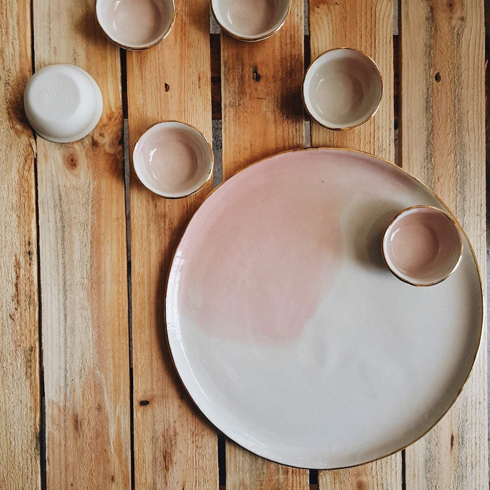 SIND Studio Seder Plates Pink and White Porcelain Seder Plate by SIND Studio