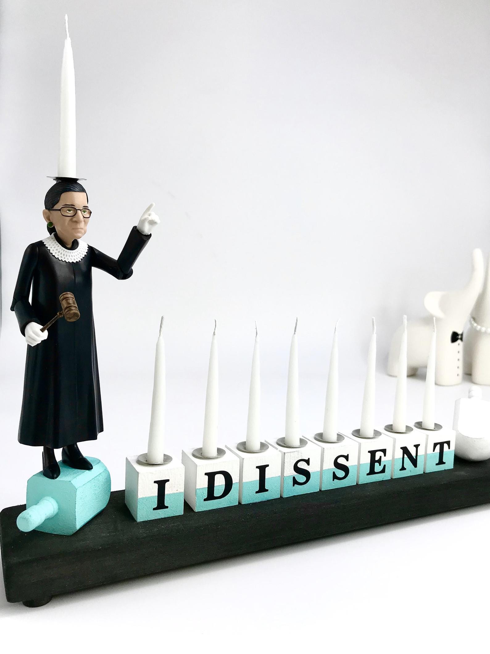 The Glamorous Elephant Menorahs "I Dissent" RBG Ruth Bader Ginsburg Menorah - Standard or Oil