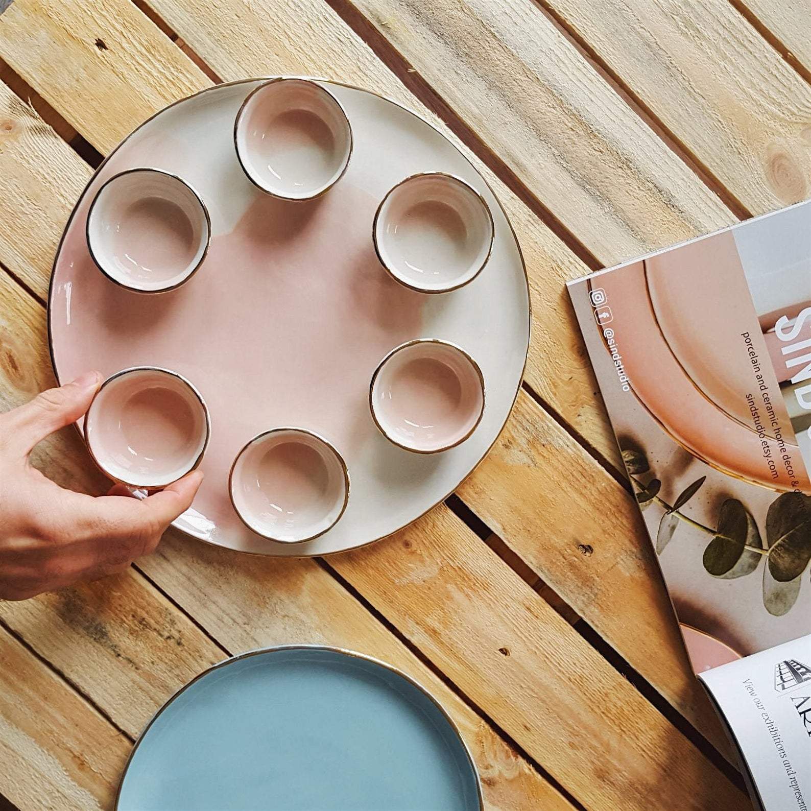 SIND Studio Seder Plates Pink and White Porcelain Seder Plate by SIND Studio