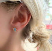 Stitch and Stone Earrings Gold Hamsa Blue and Gold Opal Studs