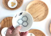 Mickala Design Honey Dishes Bamboo and Ceramic Apple and Honey Dish Set - Black and White