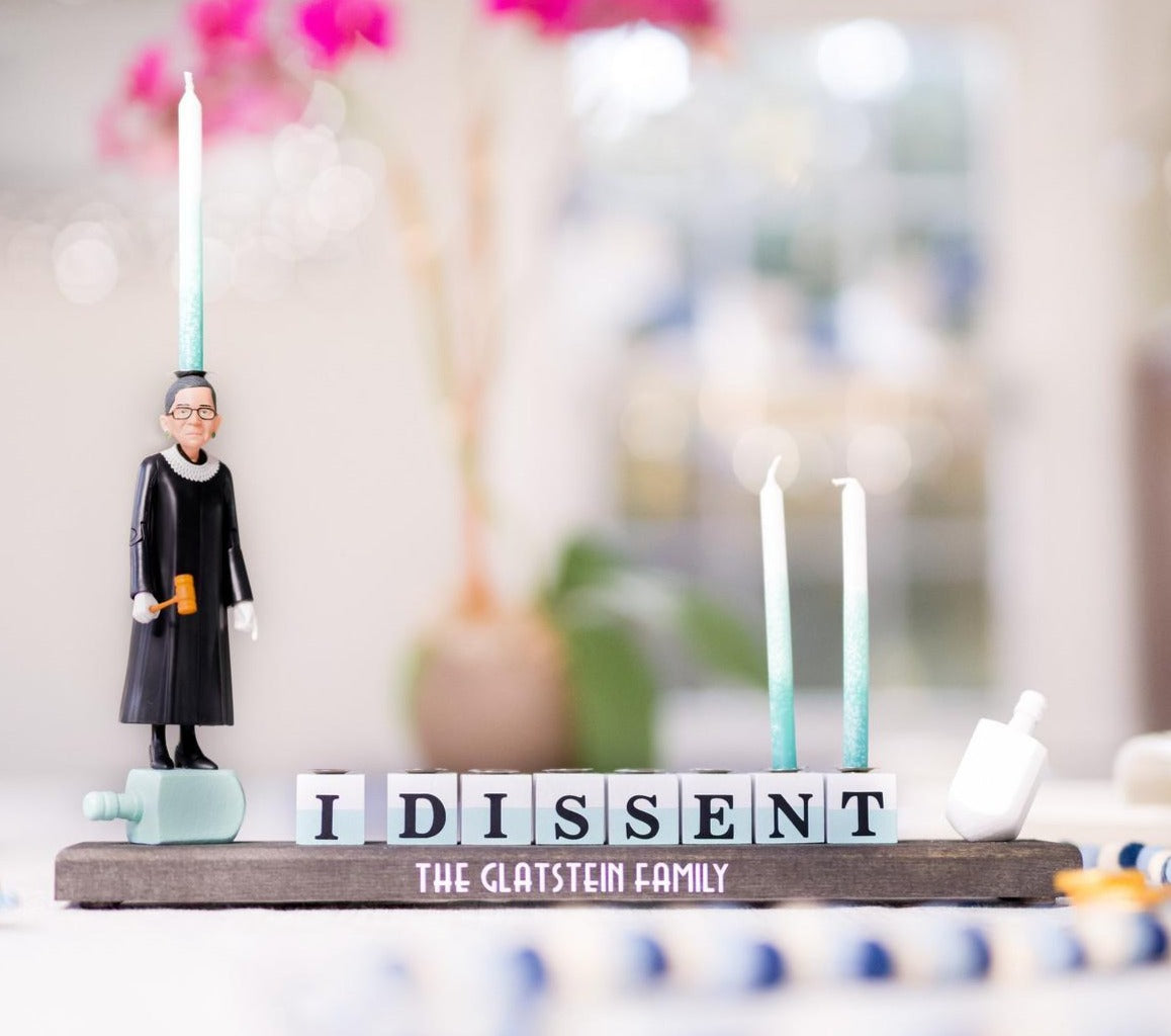 The Glamorous Elephant Menorahs "I Dissent" RBG Ruth Bader Ginsburg Menorah - Standard or Oil