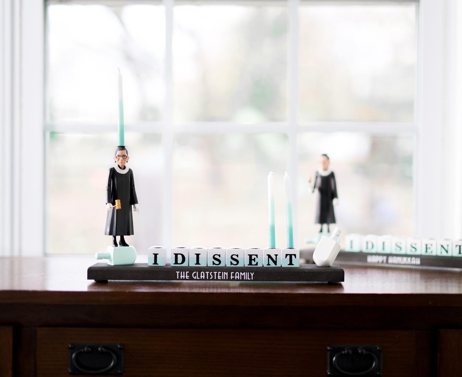 The Glamorous Elephant Menorahs "I Dissent" RBG Ruth Bader Ginsburg Menorah - Standard or Oil