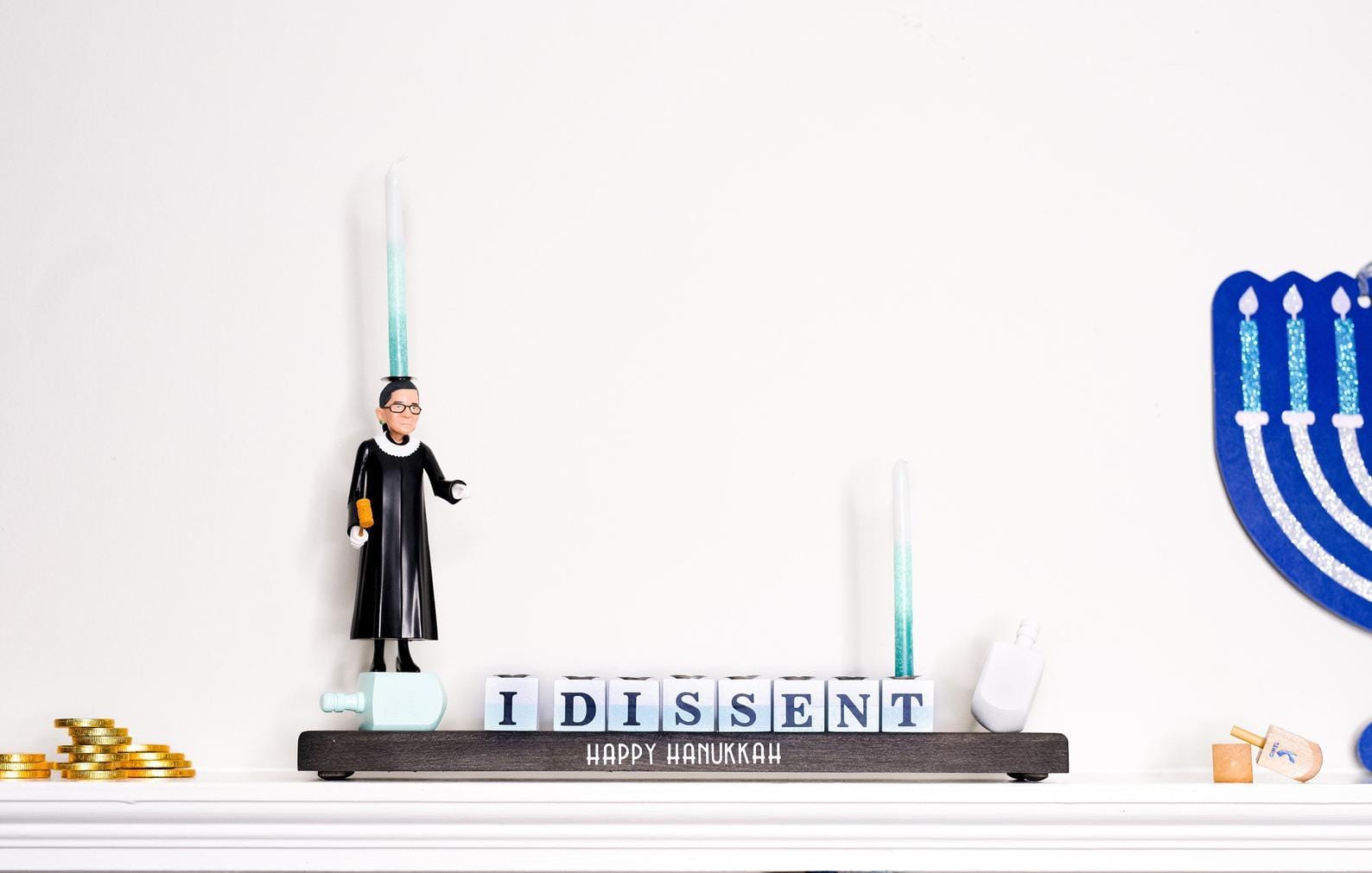 The Glamorous Elephant Menorahs "I Dissent" RBG Ruth Bader Ginsburg Menorah - Standard or Oil