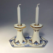 Judaica Hungarica Candlesticks Blue and White Porcelain Shabbat Candlesticks