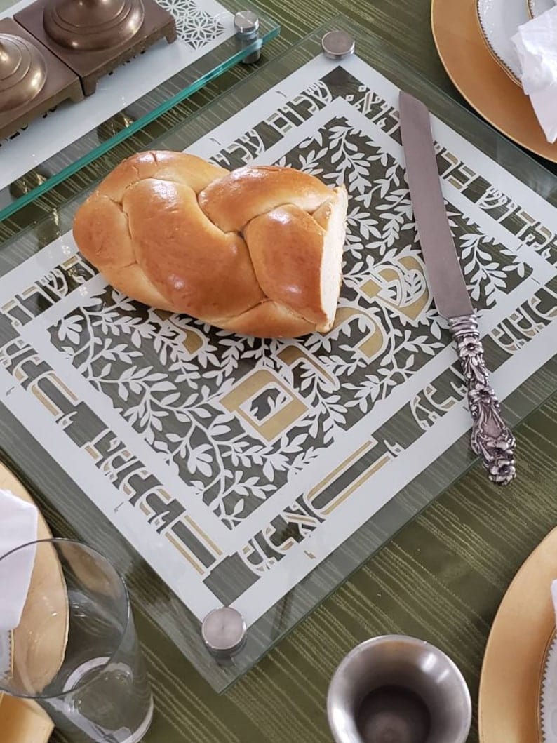 Jennifer Kaplan Designs Challah Accessories Papercut Shabbat Shalom Challah Plate