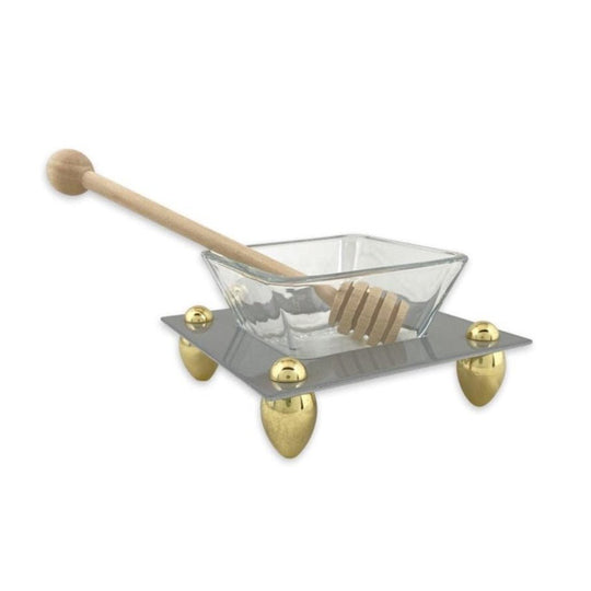 Steel and Brass Honey Dish by Joy Stember - Gray
