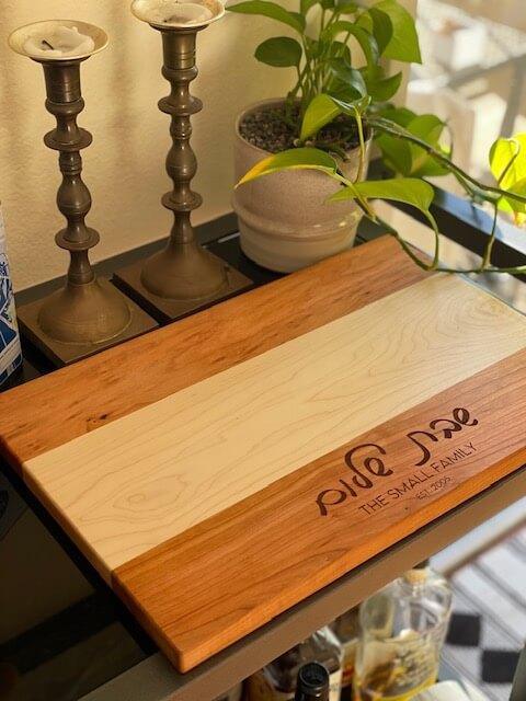 Dear Deer Crafts Challah Boards Mixed Wood Personalized Tri-Color Wood Challah Board - Flat Cursive Design